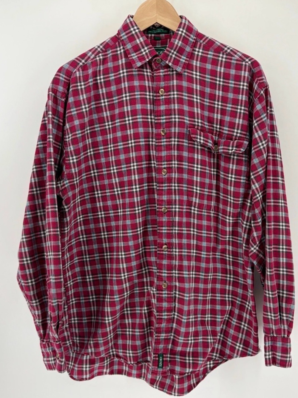 Vintage IZOD Plaid Flannel Shirt Men's Medium Long Sleeve Button-Down Cotton